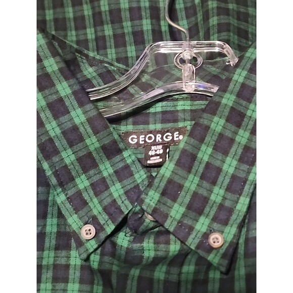 George Men’s XL Green Plaid Long Sleeve Button Up Shirt Casual Flannel Look - Picture 5 of 7